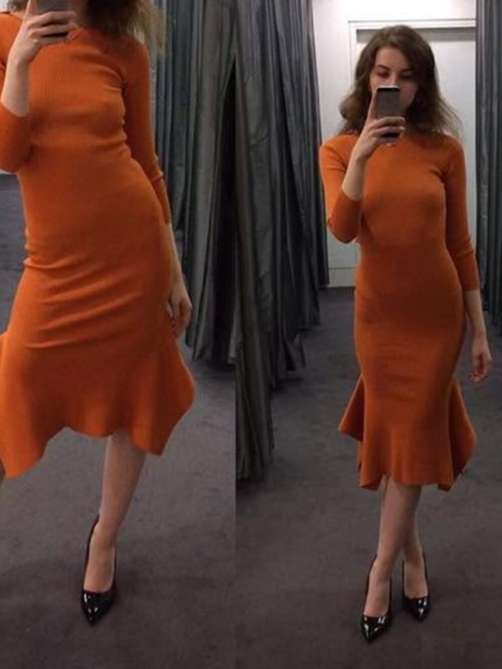 Karen Millen Burnt Orange Stretch Knit Midi Dress XS